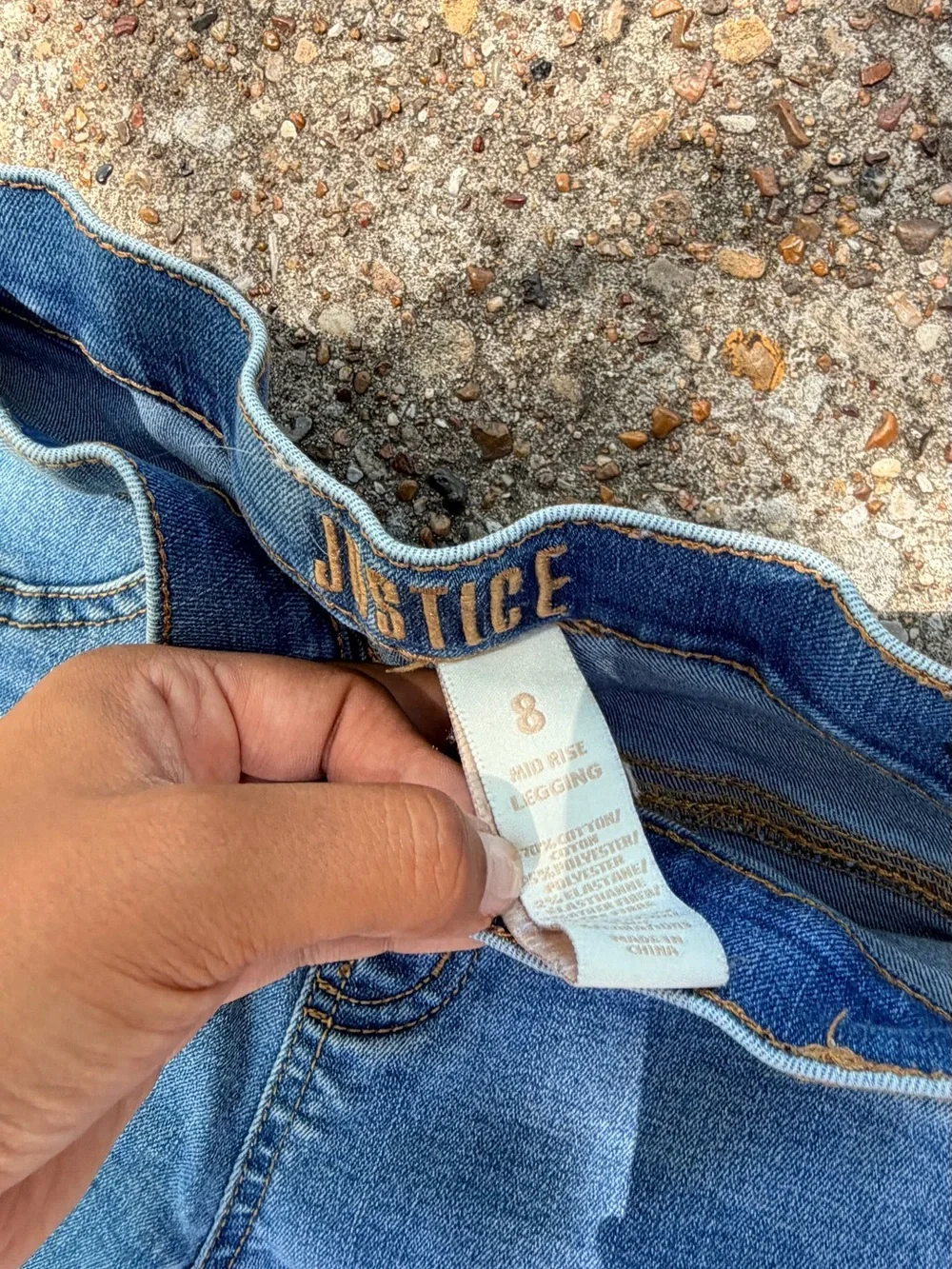 Justice Blue Skinny Jeans with Pearl Accent